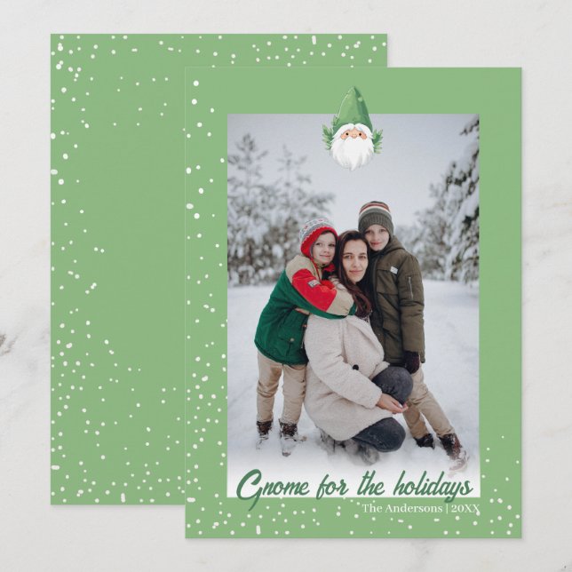 Cute Gnome for the Holidays Family Photo Holiday Card (Front/Back)