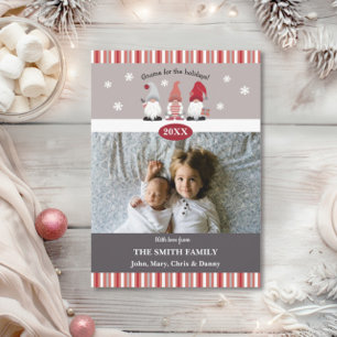Cute Gnome for the Holidays Nordic Grey Red Pink Holiday Card