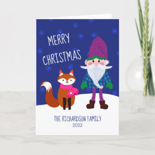 Cute Gnome Fox Snowflakes Merry Christmas Holiday Card