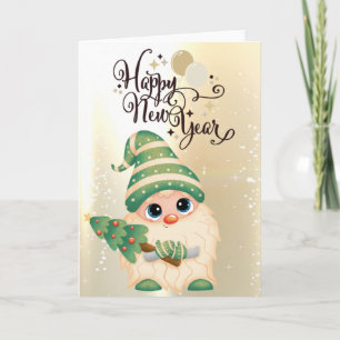 Cute Gnome Gold,Pine Tree Holiday Card