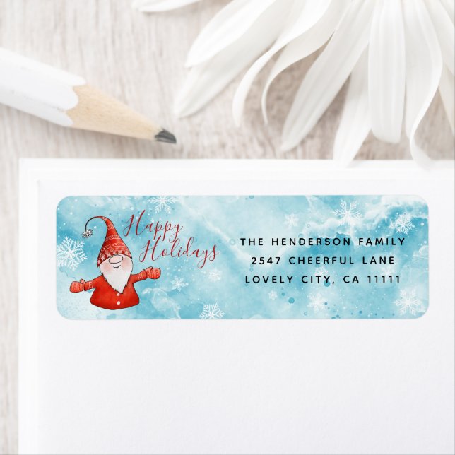 Cute Gnome Happy Holidays Christmas Return Address (Insitu)