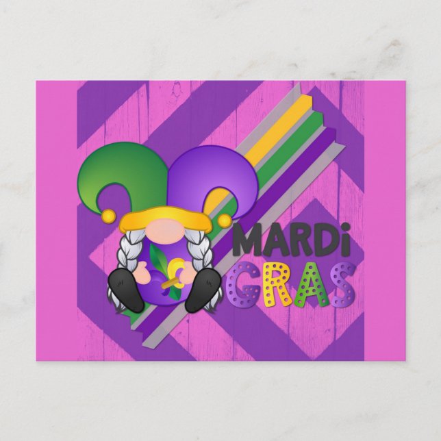 Cute Gnome Happy Mardi Gras Postcard (Front)