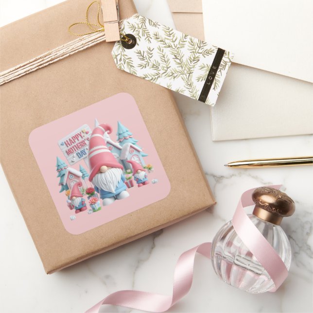 Cute gnome Happy Mother's Day  Square Sticker (Gifting)