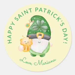 Cute Gnome Happy Saint Patricks Day Party Favours  Classic Round Sticker