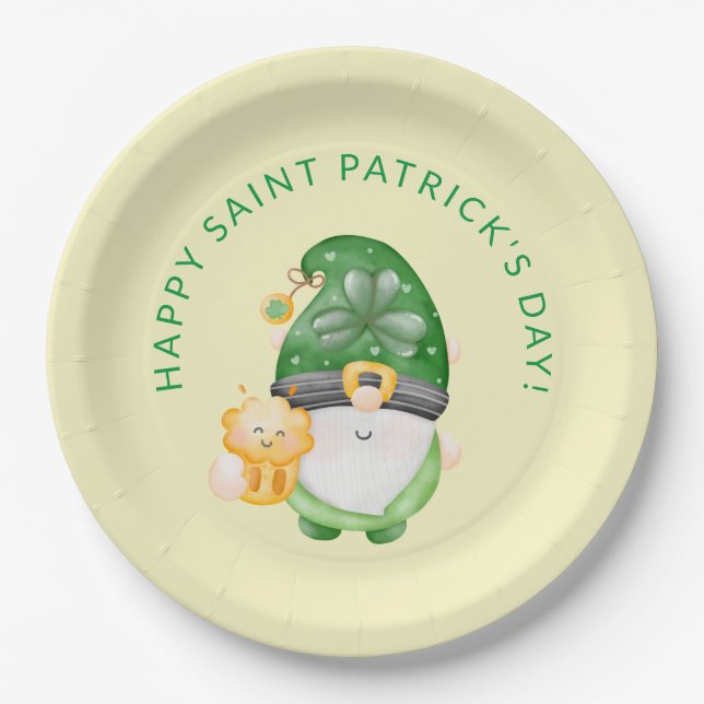 Cute Gnome Happy Saint Patricks Day Party Paper Plate (Front)