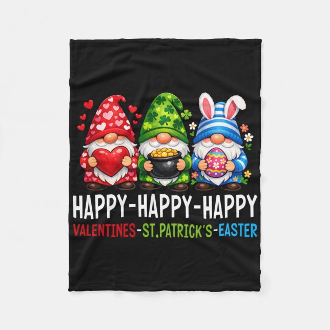 Cute Gnome Happy Valentines St Patricks Easter Hol Fleece Blanket (Front)