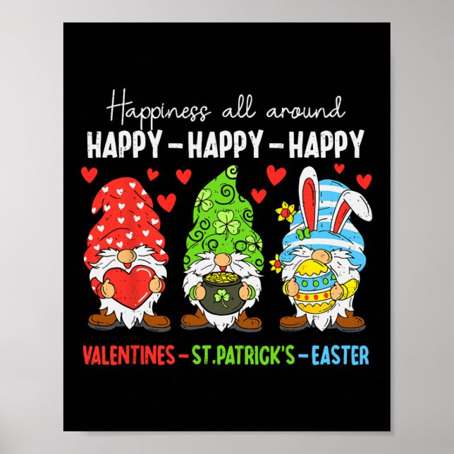 Cute Gnome Happy Valentines St Patricks Easter Hol Poster (Front)