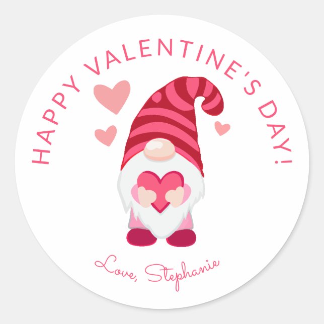 Cute Gnome Holding a Heart Valentine's Day Classic Round Sticker (Front)