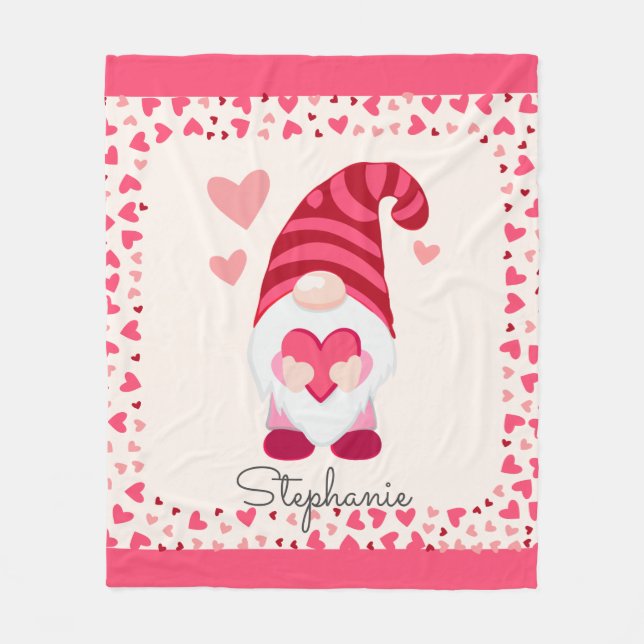 Cute Gnome Holding Heart Personalised  Fleece Blanket (Front)