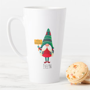 Cute Gnome Holding Placard with Greetings Latte Mug