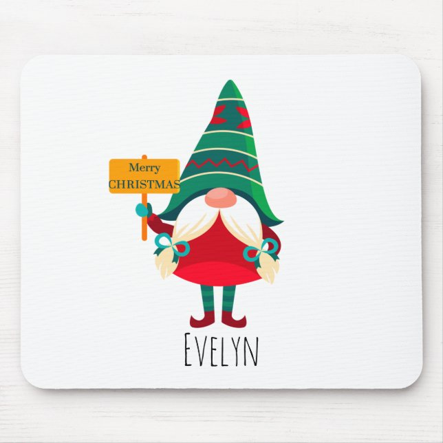 Cute Gnome Holding Placard with Greetings Mouse Pad (Front)