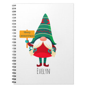Cute Gnome Holding Placard with Greetings Notebook