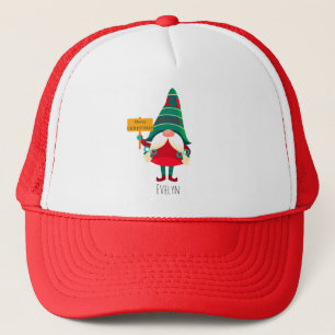 Cute Gnome Holding Placard with Greetings Trucker Hat