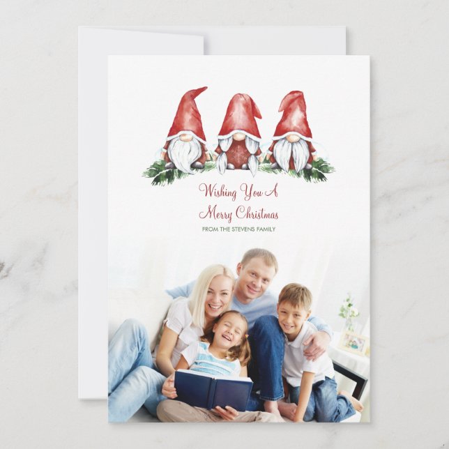 Cute Gnome Holiday Photo Card (Front)