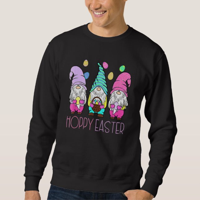 Cute Gnome Hoppy Easter Day Bunny Spring Easter Eg Sweatshirt (Front)