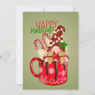 Cute Gnome In a Cup Flat Holiday Card