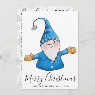 Cute Gnome in Blue 2025 Calendar Merry Christmas Holiday Card
