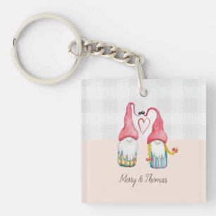 Cute Gnome In Love Watercolor Hand-painted Key Ring