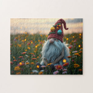 Cute Gnome in the wildflowers Jigsaw Puzzle