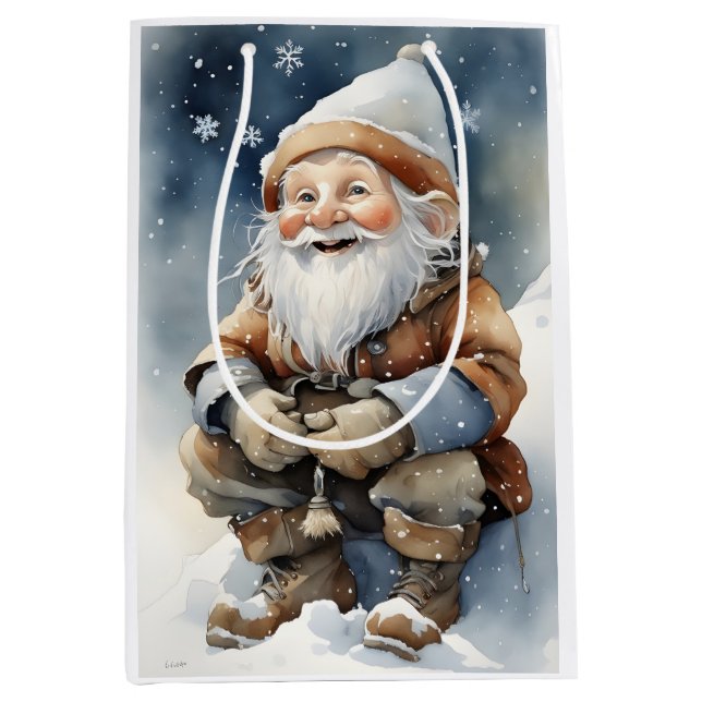 Cute Gnome In Winter Snow Medium Gift Bag (Front)