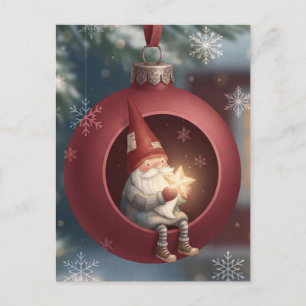Cute Gnome Inside Red Christmas Ornament Holiday Postcard