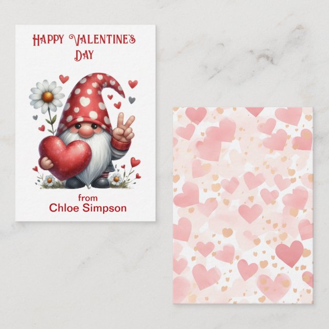 Cute Gnome Kid's Valentine Classroom Party Card (Front/Back)