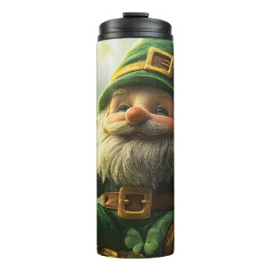 Cute gnome leprechaun with shamrocks and clovers thermal tumbler