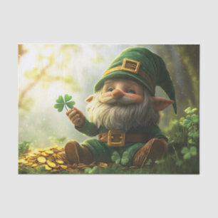 Cute gnome leprechaun with shamrocks and clovers tissue paper