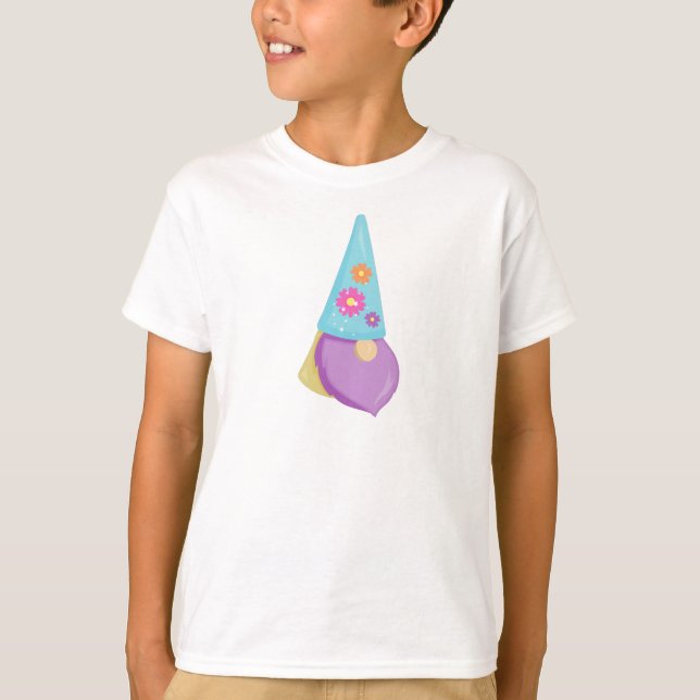 Cute Gnome, Little Gnome, Garden Gnome, Flowers T-Shirt (Front)