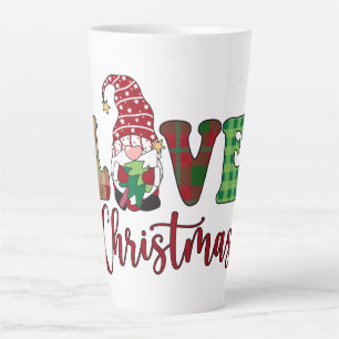 Cute Gnome Love Christmas Buffalo Plaid Latte Mug