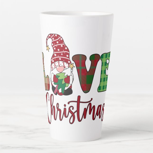 Cute Gnome Love  Christmas Buffalo Plaid  Latte Mug (Front)