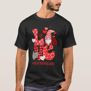 Cute Gnome Love Heart Leopard Plaid Teacher Squad  T-Shirt