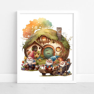 Cute Gnome, Mushroom, And Happy House Poster