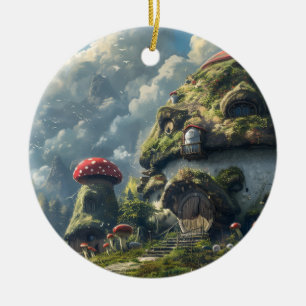 Cute gnome ,mushroom house  ceramic tree decoration