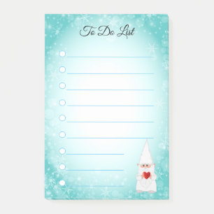 Cute gnome on turquoise & white lined post-it note