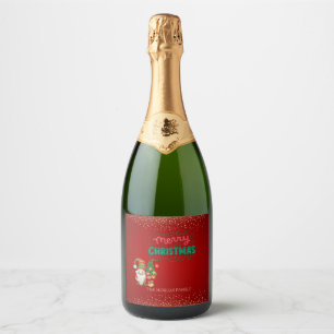 Cute Gnome Pine Tree Confetti Red Merry Christmas  Sparkling Wine Label