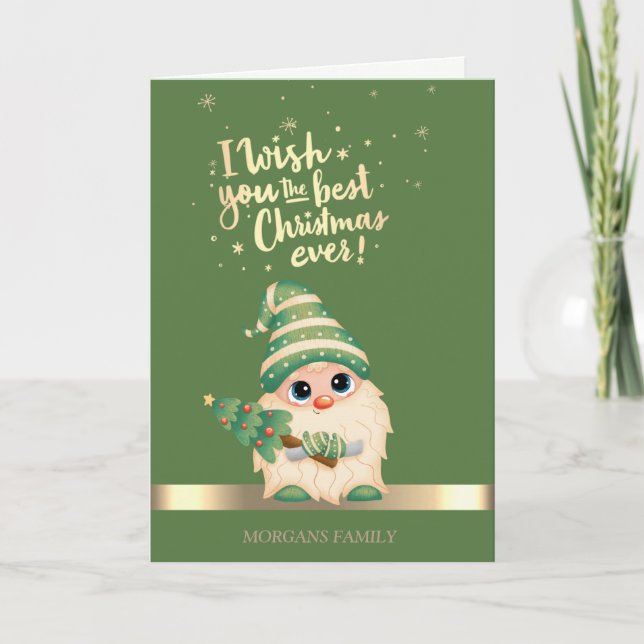 Cute Gnome Pine Tree Holiday Card (Front)