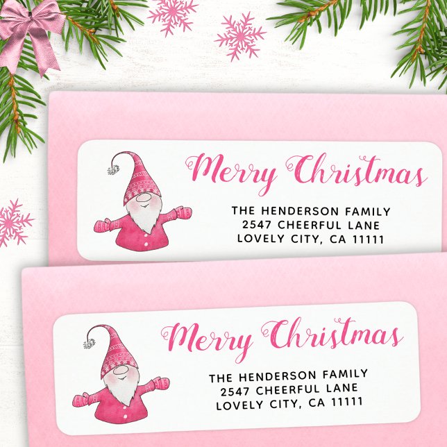 Cute Gnome Pink and White Christmas Address (Creator Uploaded)