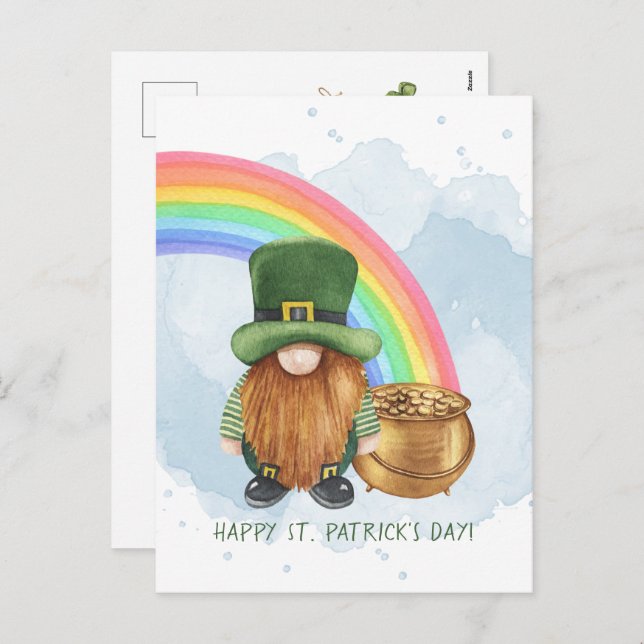 Cute Gnome Pot of Gold Custom St Patrick's Day Holiday Postcard (Front/Back)