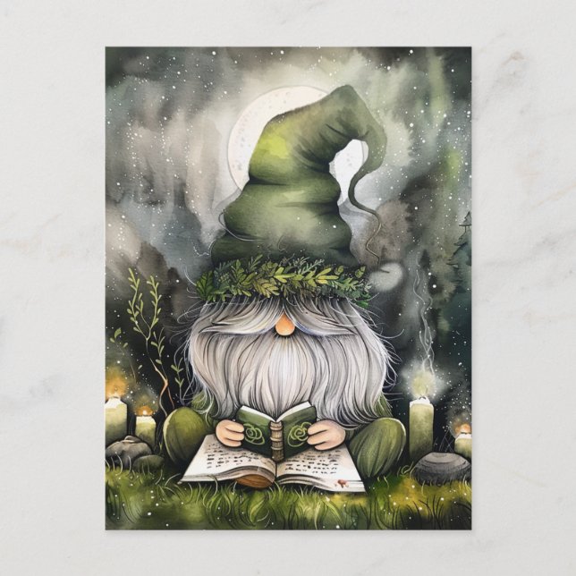 Cute Gnome Reading His Magic Books Postcard (Front)