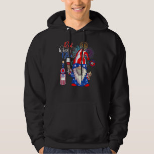 Cute Gnome Red Wine Blue 4th Of July Us Flag Fire Hoodie