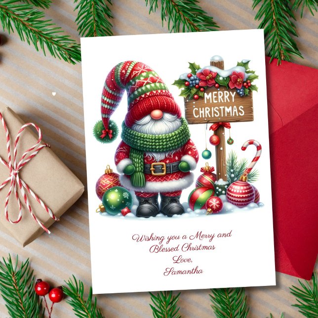 Cute Gnome Santa Claus Christmas Holiday Card (Gnome Santa Christmas Holiday Card. Personalize it with your message)