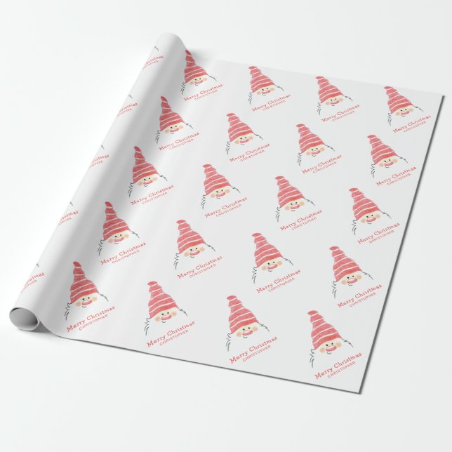 Cute Gnome Santa Claus Christmas Wrapping Paper (Unrolled)