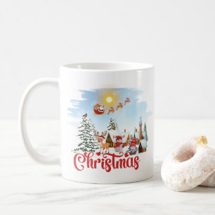 Cute Gnome, Snowman Celebrating Christmas Holiday Coffee Mug