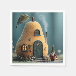 Cute Gnome Standing by a Pear Fairy Cottage Napkin