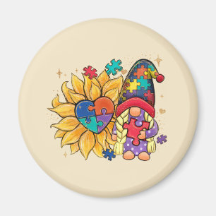 Cute Gnome, Sunflower & Heart Autism Awareness Magnet