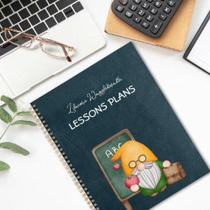 Cute Gnome Teacher On Blue Chalkboard  Planner