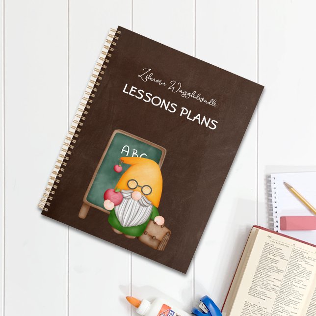 Cute Gnome Teacher On Brown Chalkboard  Planner (Creator Uploaded)