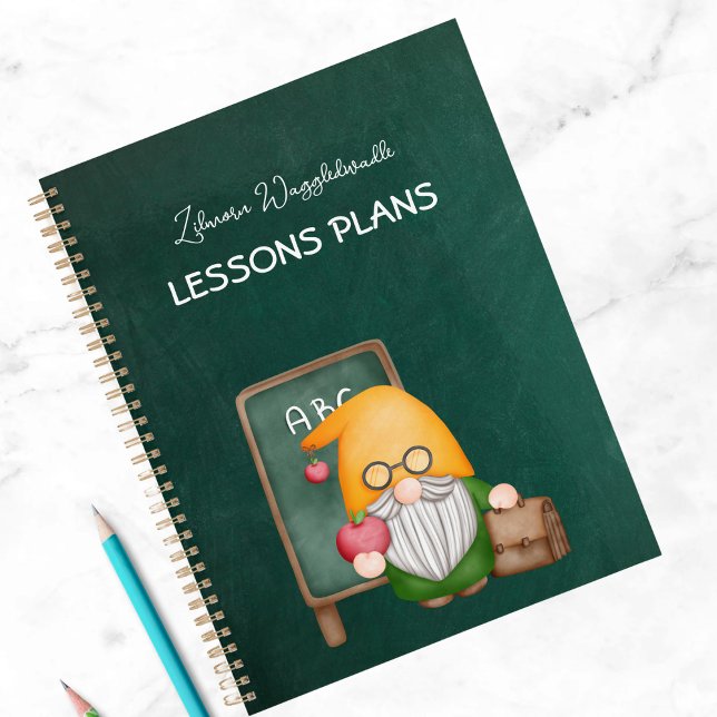 Cute Gnome Teacher On Green Chalkboard  Planner (Creator Uploaded)