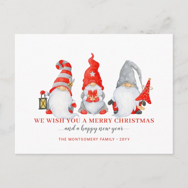Cute Gnome Trio Christmas Holiday Postcard (Front)